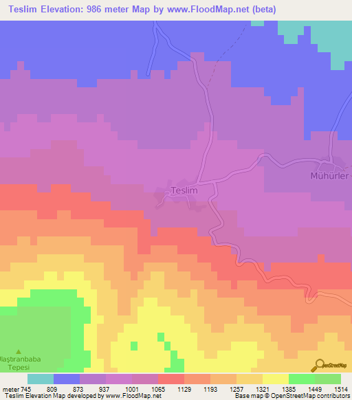 Teslim,Turkey Elevation Map