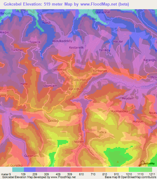 Gokcebel,Turkey Elevation Map