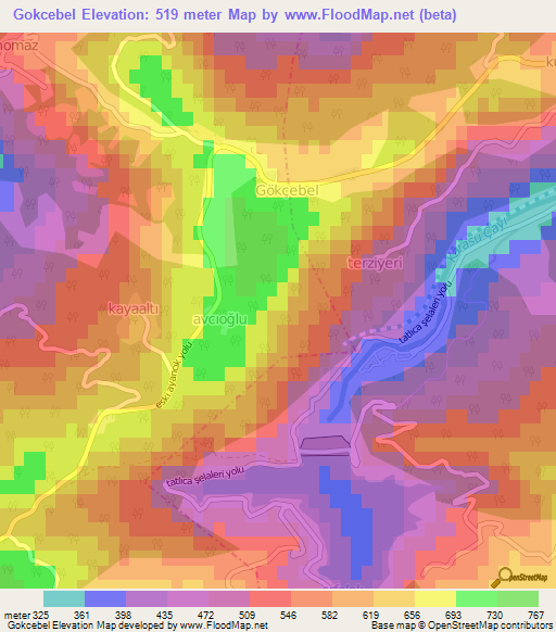 Gokcebel,Turkey Elevation Map