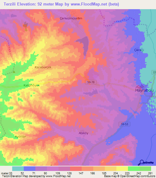 Terzili,Turkey Elevation Map