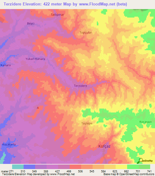 Terzidere,Turkey Elevation Map