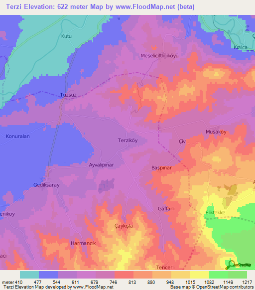 Terzi,Turkey Elevation Map