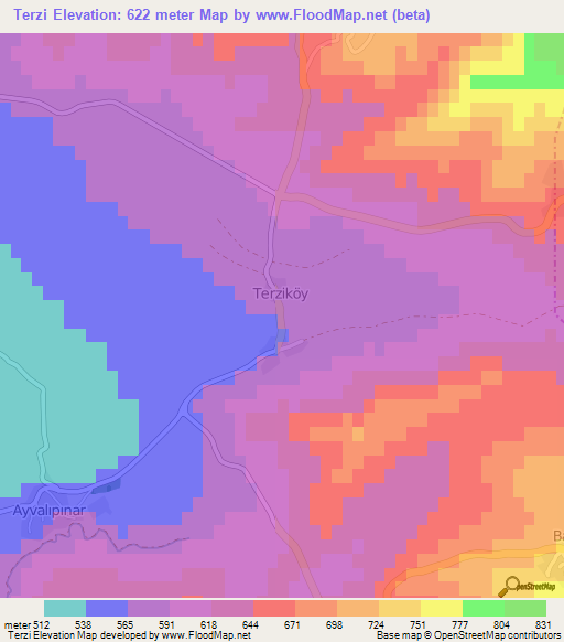 Terzi,Turkey Elevation Map