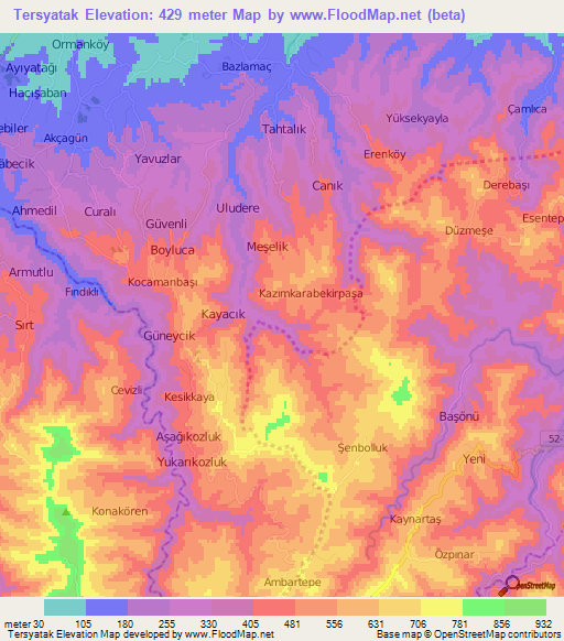 Tersyatak,Turkey Elevation Map