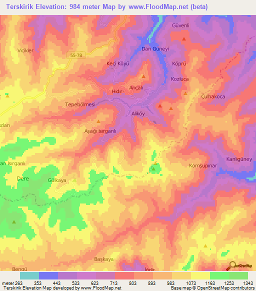 Terskirik,Turkey Elevation Map