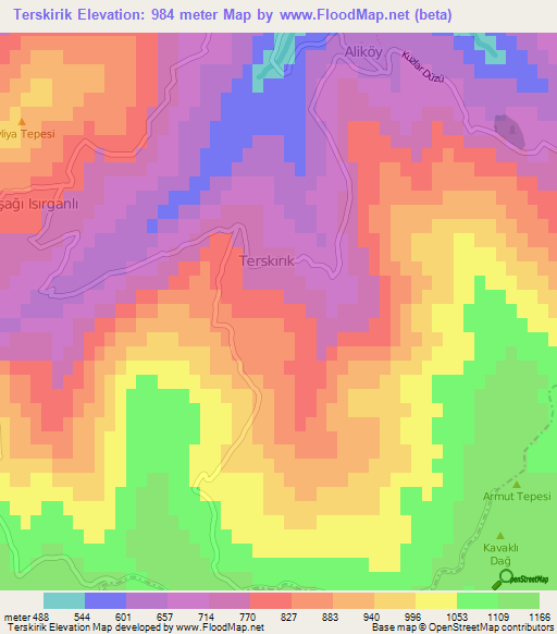 Terskirik,Turkey Elevation Map