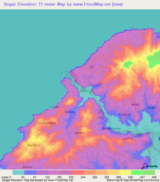 Bogaz,Turkey Elevation Map