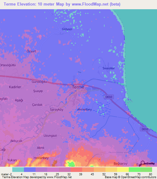 Terme,Turkey Elevation Map