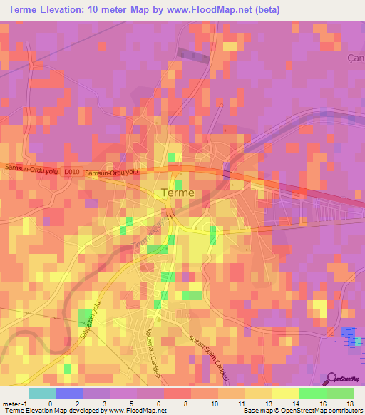 Terme,Turkey Elevation Map