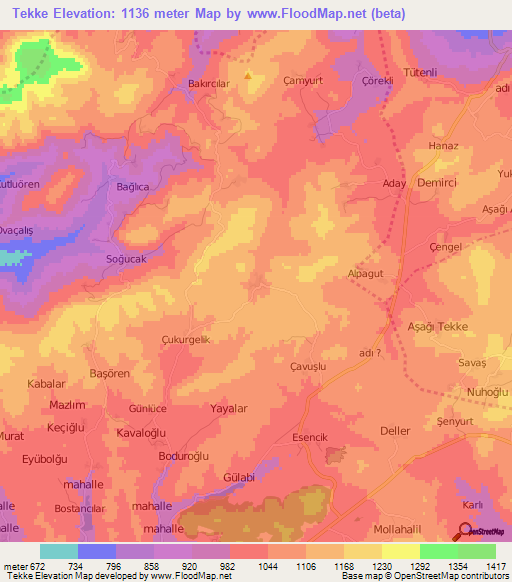 Tekke,Turkey Elevation Map