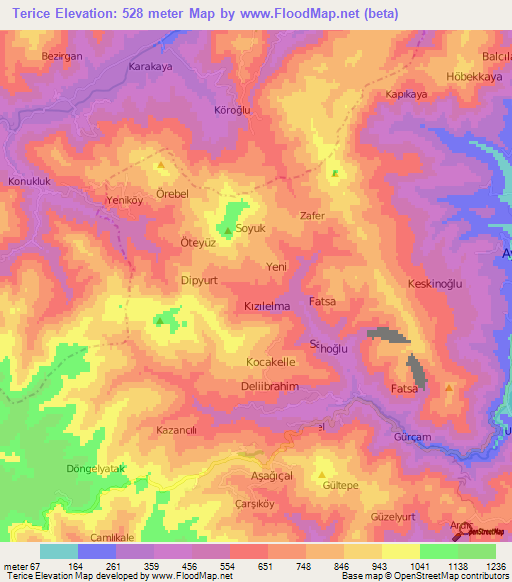 Terice,Turkey Elevation Map