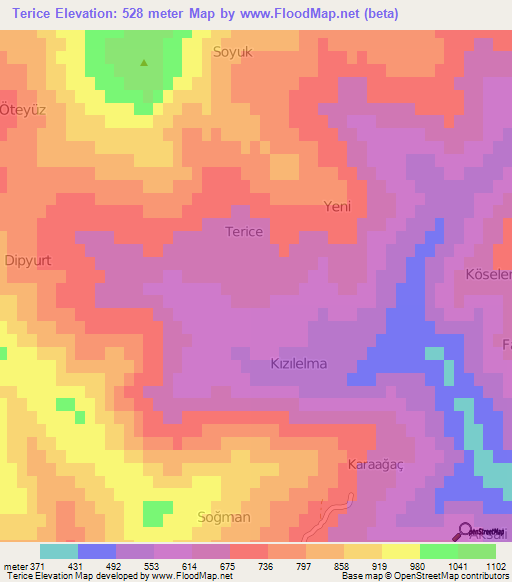 Terice,Turkey Elevation Map