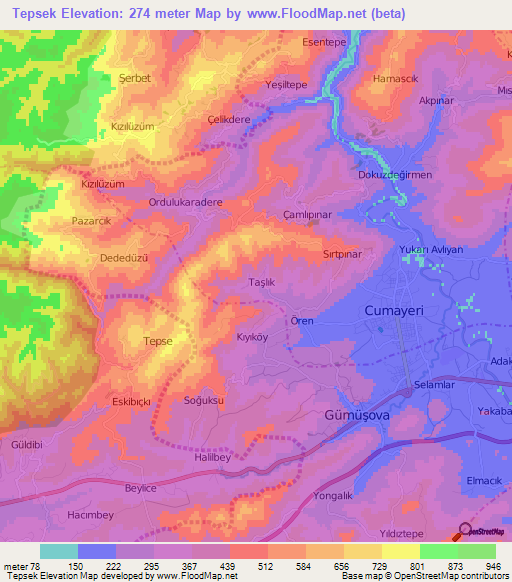 Tepsek,Turkey Elevation Map