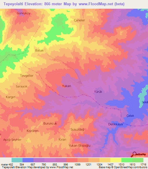 Tepeyolalti,Turkey Elevation Map