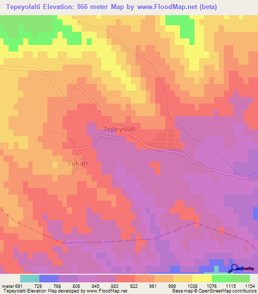 Tepeyolalti,Turkey Elevation Map