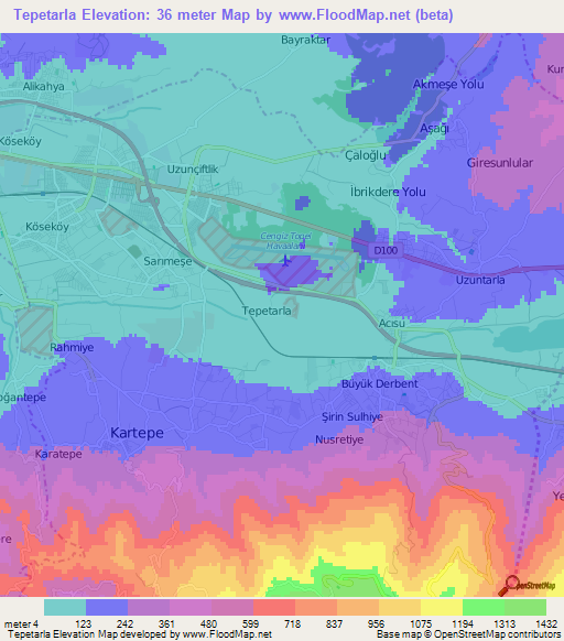 Tepetarla,Turkey Elevation Map