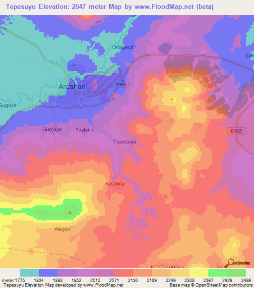 Tepesuyu,Turkey Elevation Map