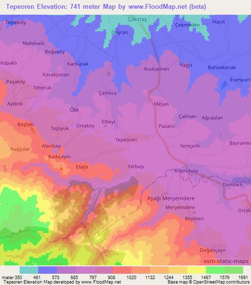 Tepeoren,Turkey Elevation Map