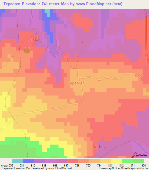 Tepeoren,Turkey Elevation Map