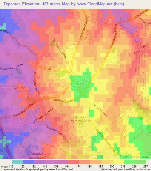 Tepeoren,Turkey Elevation Map