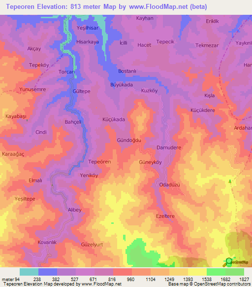 Tepeoren,Turkey Elevation Map