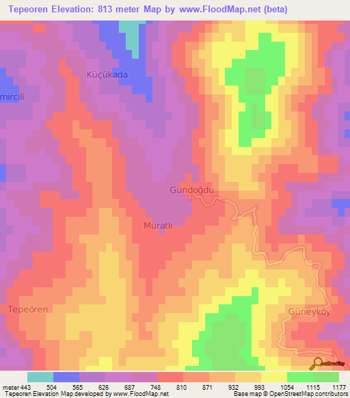 Tepeoren,Turkey Elevation Map