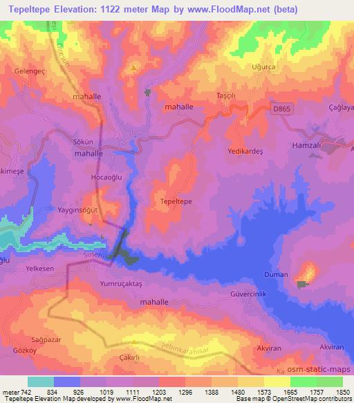 Tepeltepe,Turkey Elevation Map