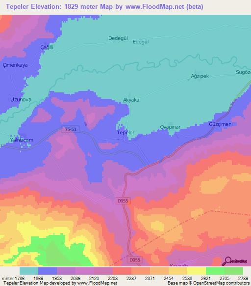 Tepeler,Turkey Elevation Map