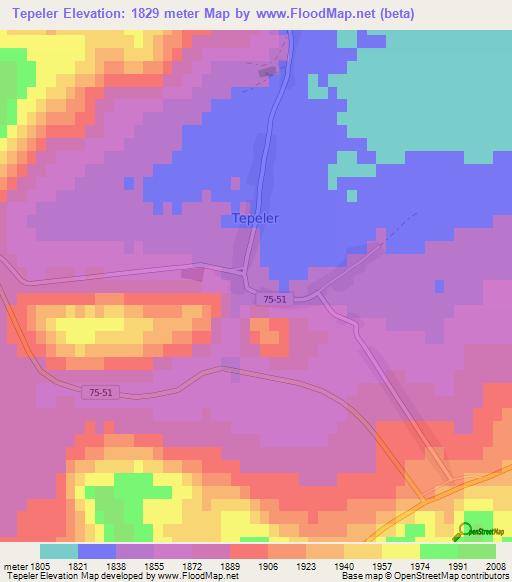 Tepeler,Turkey Elevation Map