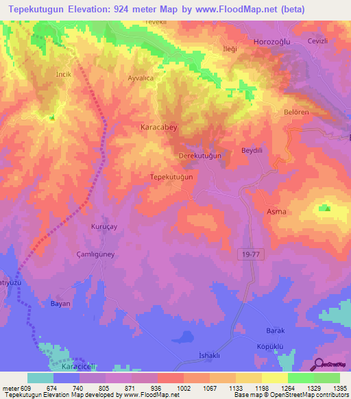 Tepekutugun,Turkey Elevation Map