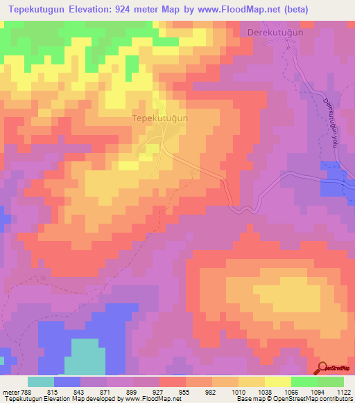 Tepekutugun,Turkey Elevation Map