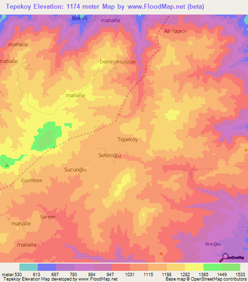 Tepekoy,Turkey Elevation Map