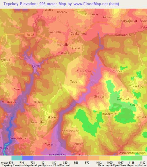 Tepekoy,Turkey Elevation Map