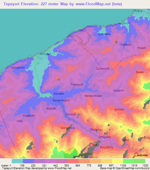 Tepeyurt,Turkey Elevation Map