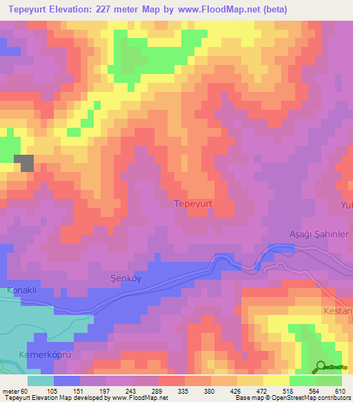 Tepeyurt,Turkey Elevation Map