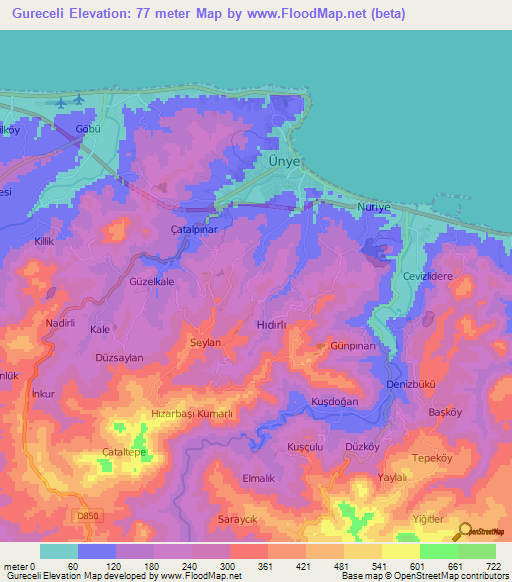 Gureceli,Turkey Elevation Map