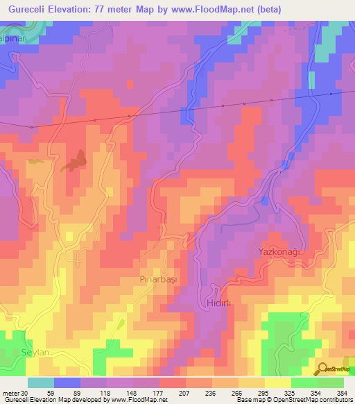 Gureceli,Turkey Elevation Map