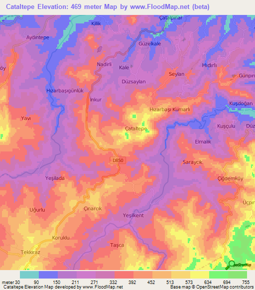 Cataltepe,Turkey Elevation Map