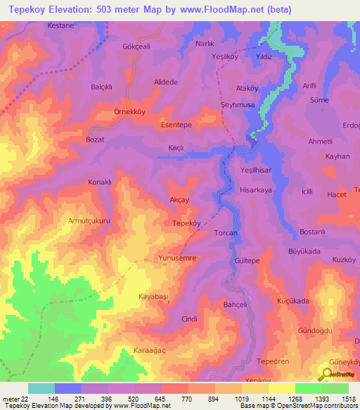 Tepekoy,Turkey Elevation Map