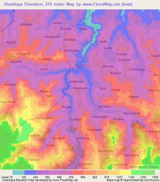 Hisarkaya,Turkey Elevation Map