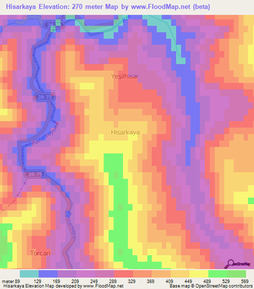 Hisarkaya,Turkey Elevation Map