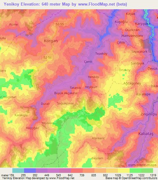 Yenikoy,Turkey Elevation Map