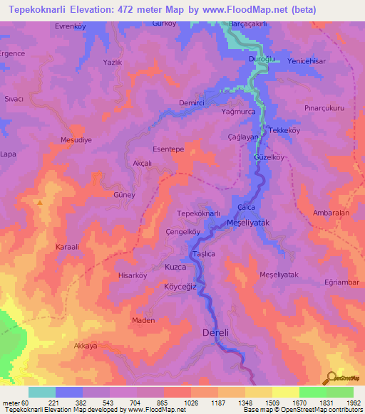 Tepekoknarli,Turkey Elevation Map