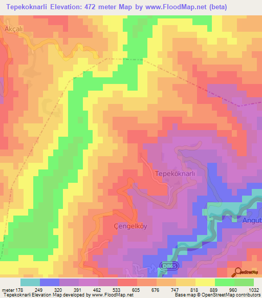 Tepekoknarli,Turkey Elevation Map