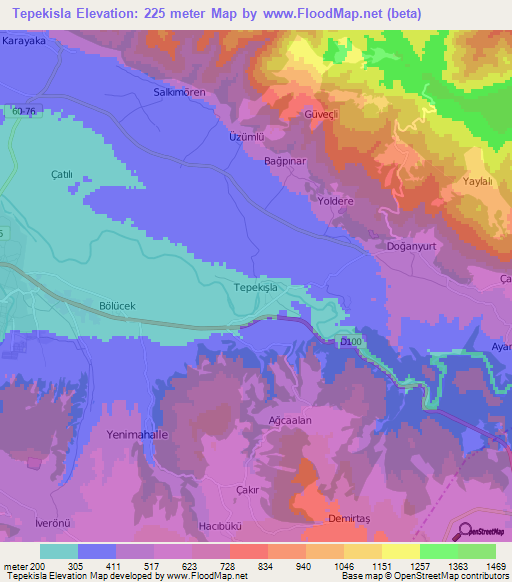 Tepekisla,Turkey Elevation Map