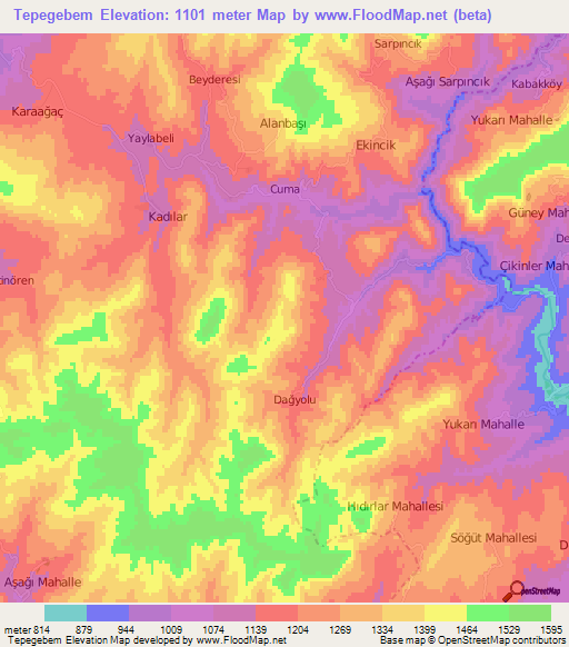 Tepegebem,Turkey Elevation Map