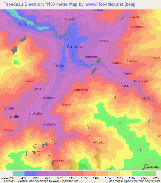 Tepeduzu,Turkey Elevation Map