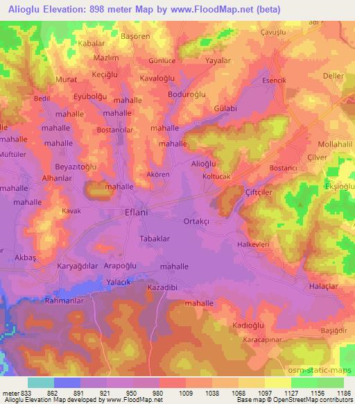 Alioglu,Turkey Elevation Map