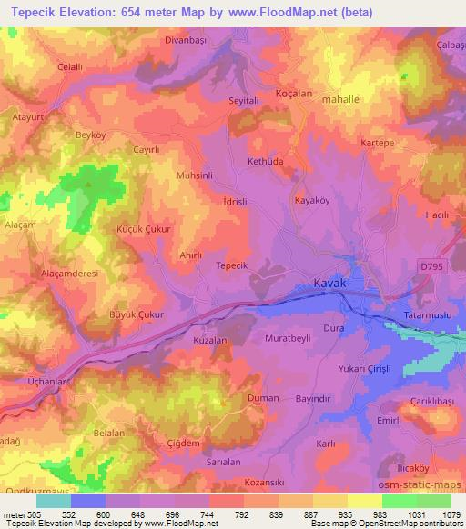 Tepecik,Turkey Elevation Map