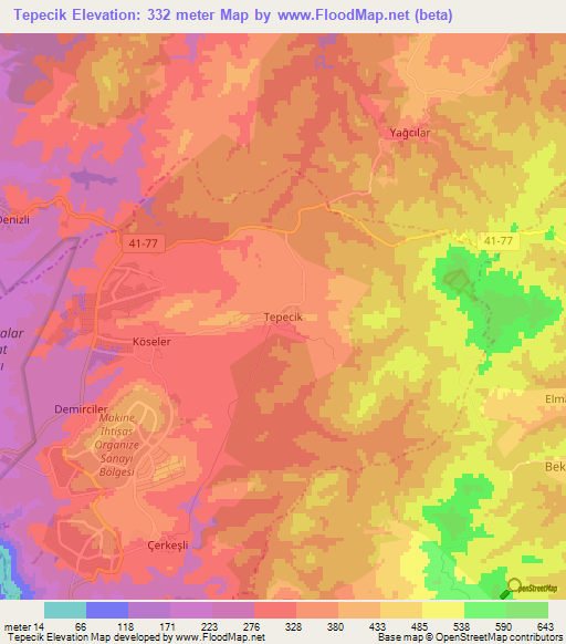 Tepecik,Turkey Elevation Map